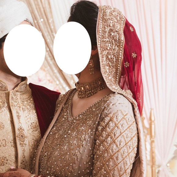 Royal Maroon and Taupe Indian Pakistani Bridal Lehenga Kameez - Picture 10 of 11